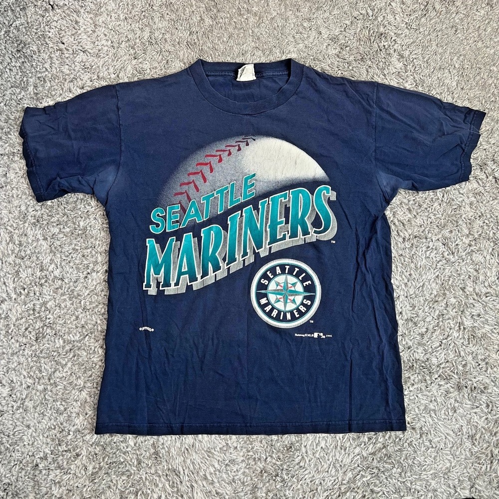VTG NUTMEG Mills USA Size XL Seattle Mariners MLB Single Stitch Blue T-Shirt